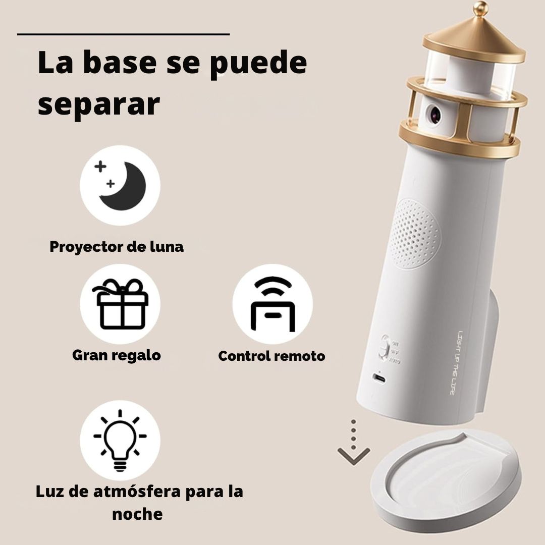 Lámpara en forma de faro con altavoz Bluetooth que proyecta la luna