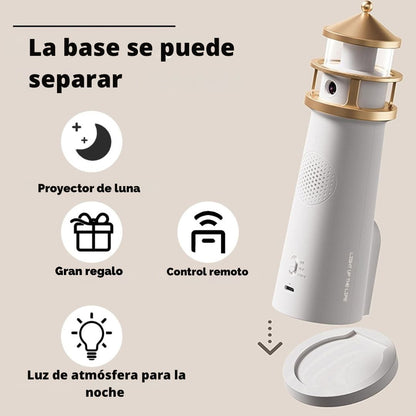 Lámpara en forma de faro con altavoz Bluetooth que proyecta la luna