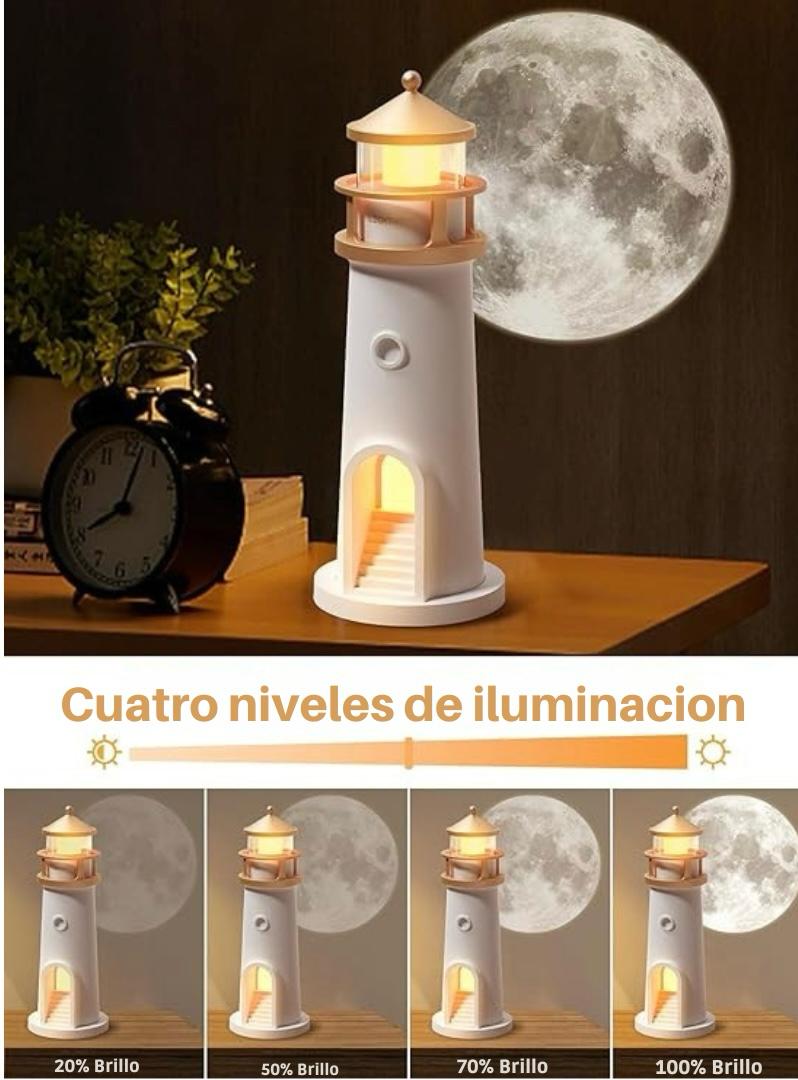 Lámpara en forma de faro con altavoz Bluetooth que proyecta la luna