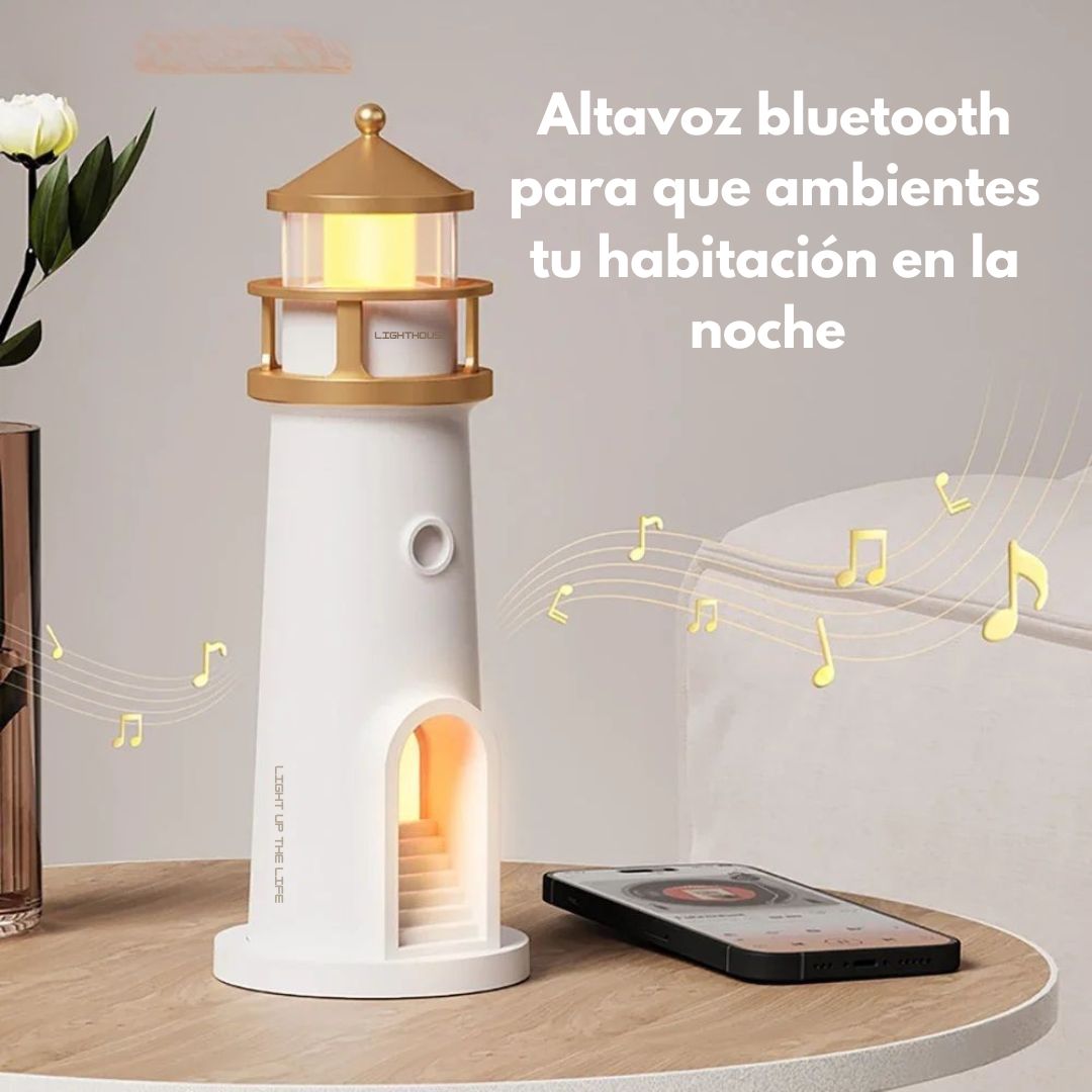 Lámpara en forma de faro con altavoz Bluetooth que proyecta la luna