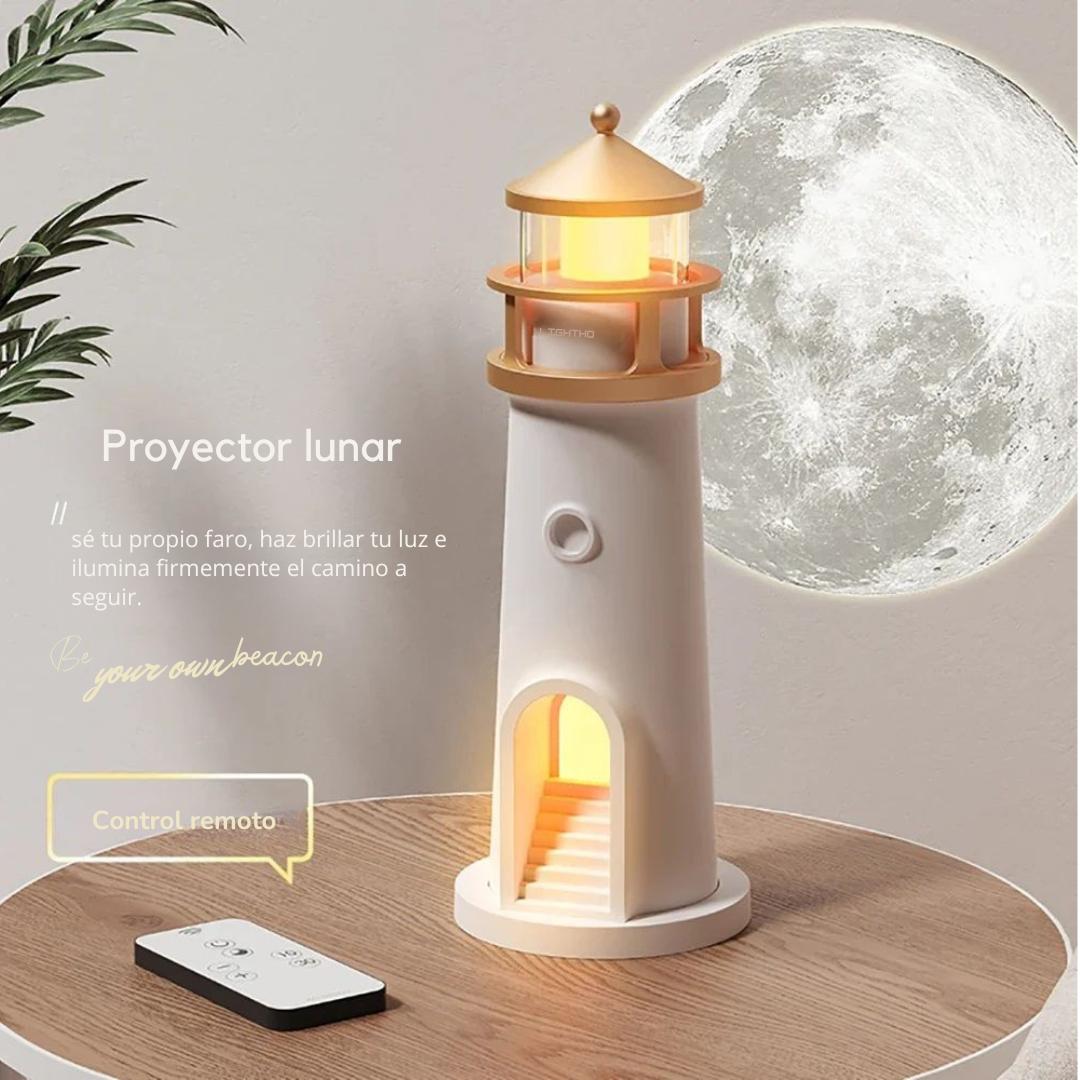 Lámpara en forma de faro con altavoz Bluetooth que proyecta la luna